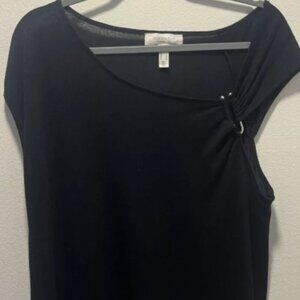 Addition Elle Women's Blouse Top Black Short Sleeve One Sleeve Size See Pics
